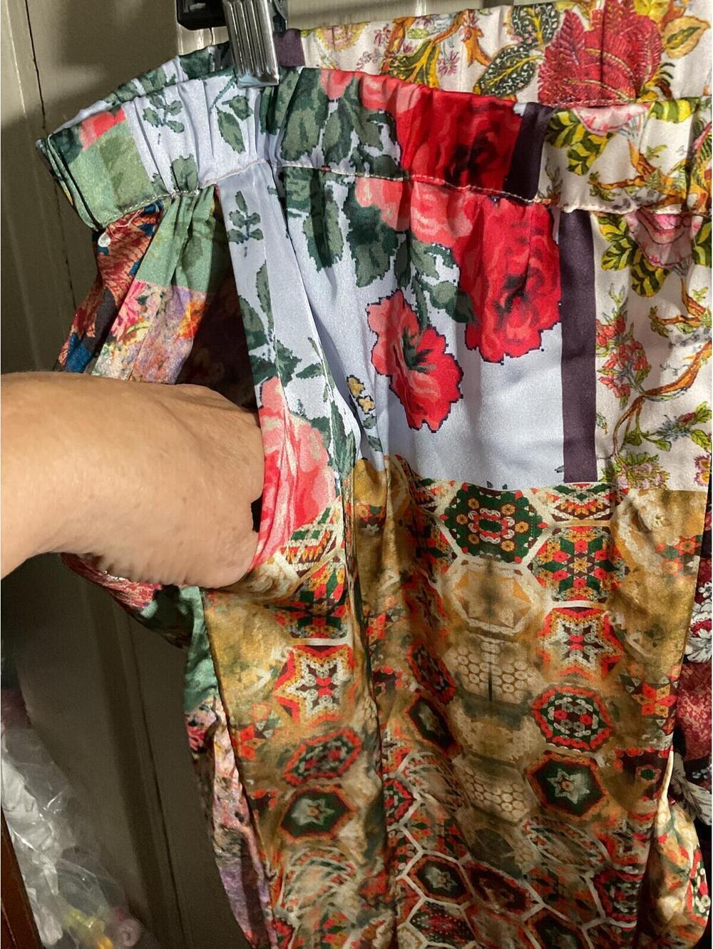 Tolani Collection Patchwork Floral Pajama Set Satin Shirt & Pants Size L - Picture 12 of 12